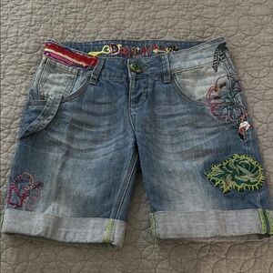 Desigual Embroidered Denim Shorts size 24